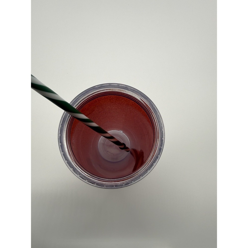 Starbucks Red Glitter Christmas Tumbler BPA free Green Stripe Straw 16 oz - Picture 6 of 11